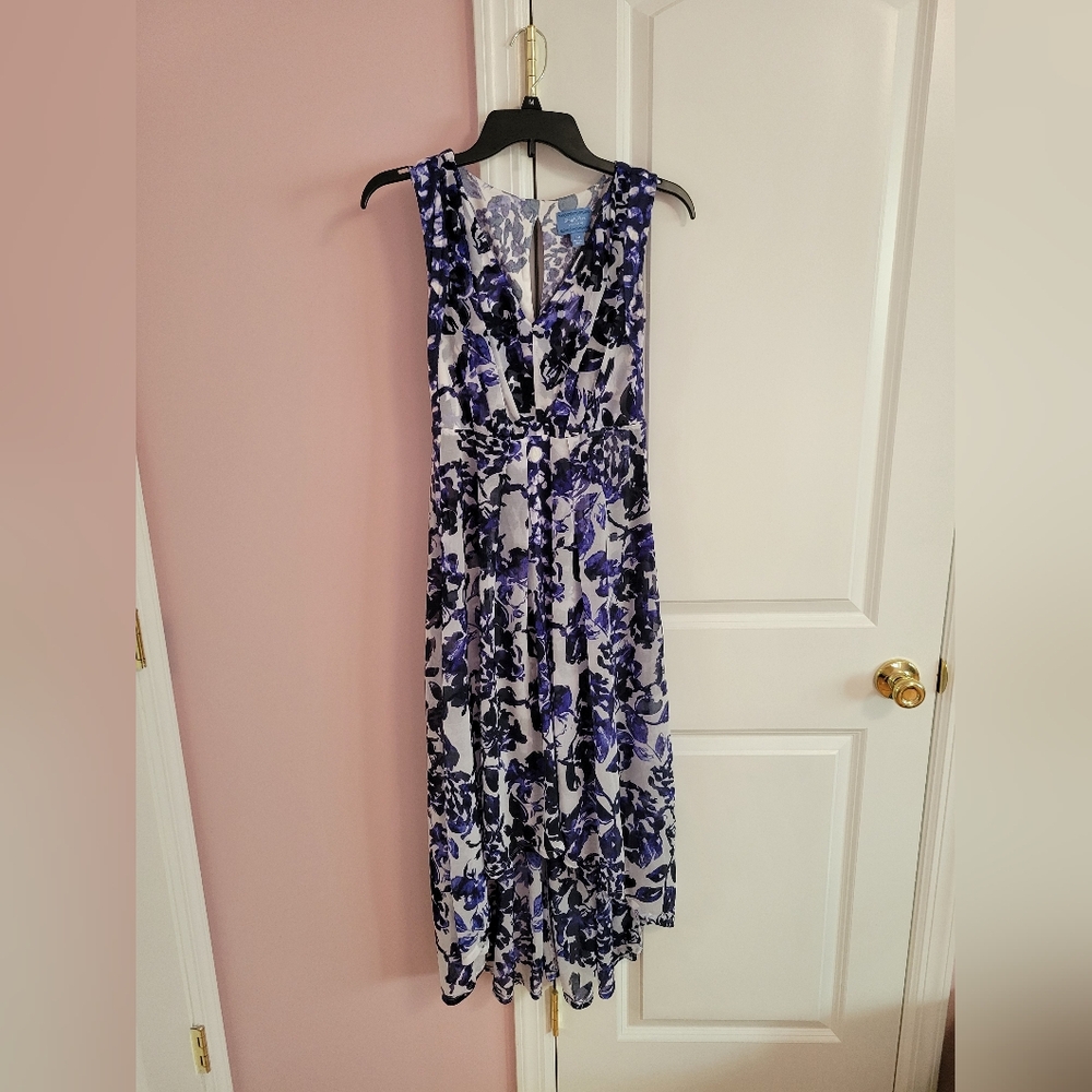 Womens Simply Vera Vera Wang Blue & White Floral Hi-Low Sleeveless Dress- PM